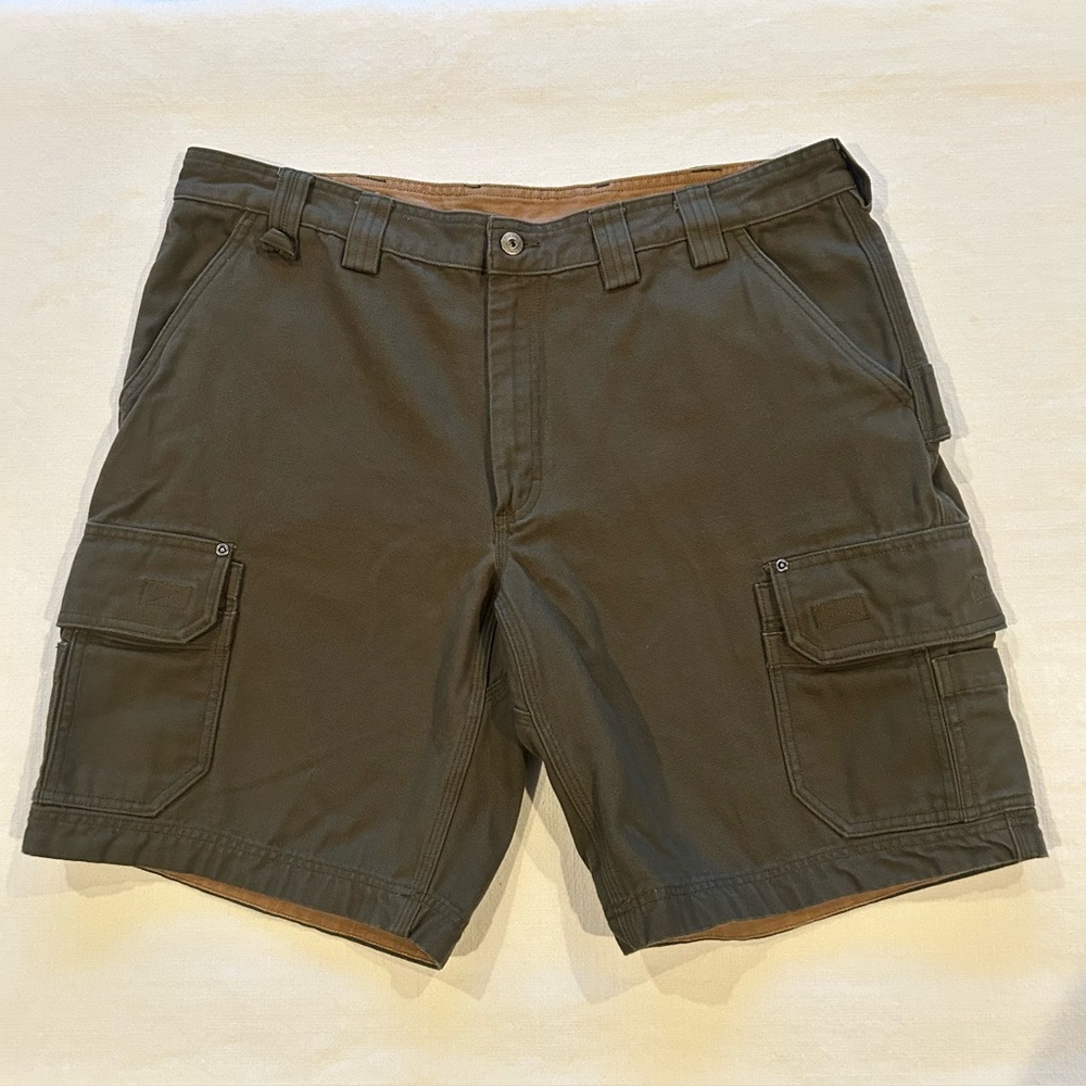 Duluth Trading Canvas Cargo Shorts 100% Cotton Olive Green Size 40 Inseam 11